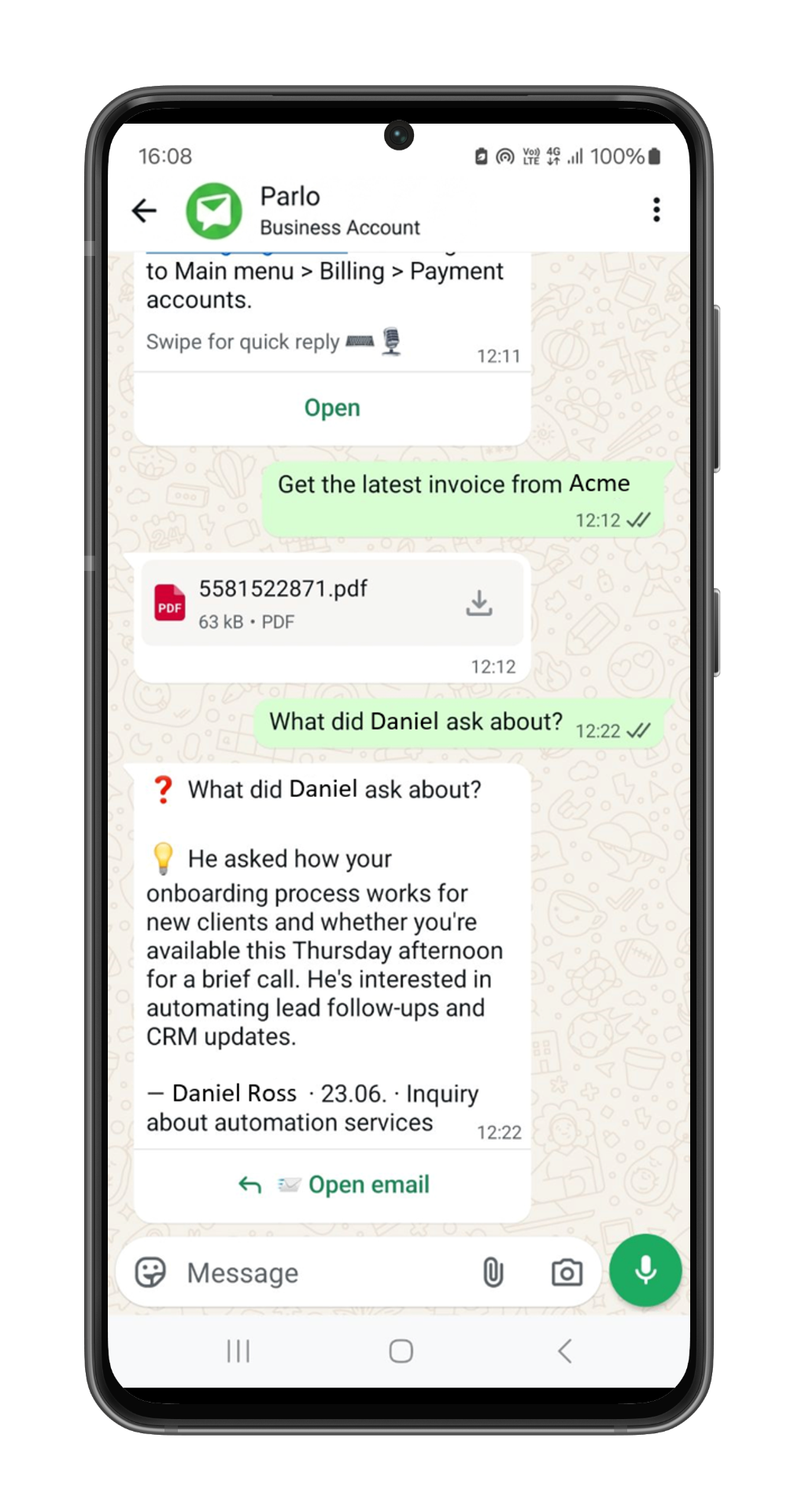 Search, attachments & ask